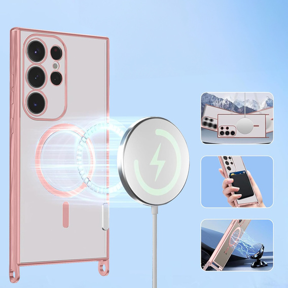 Case for Samsung Galaxy S25 Ultra, Electro MagSafe, pink + Lanyard