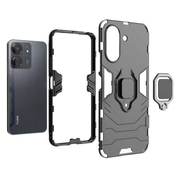 Case for Xiaomi Redmi 13C / Poco C65, Kickstand Ring, black