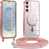 Case for Samsung Galaxy S25, Electro MagSafe, pink + Lanyard