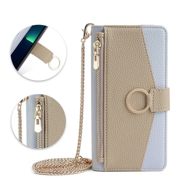 Flip case for Motorola Edge 40 Neo 5G, Wallet Zipper Pocket, with mirror, blue