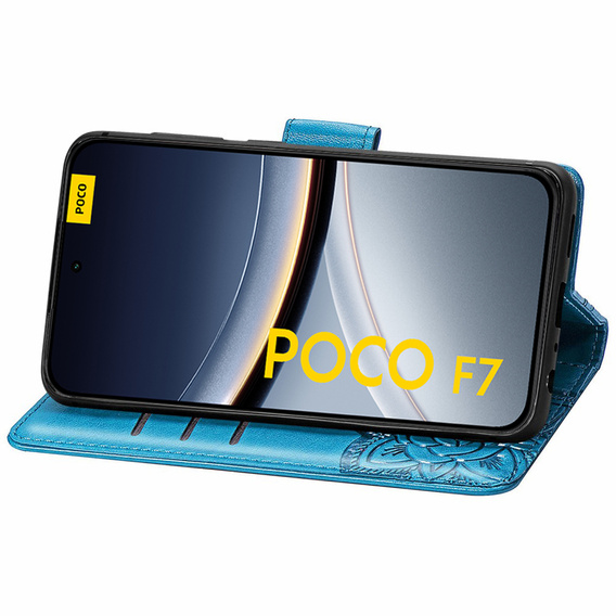 Flip case for Xiaomi Poco F7, Butterfly, blue