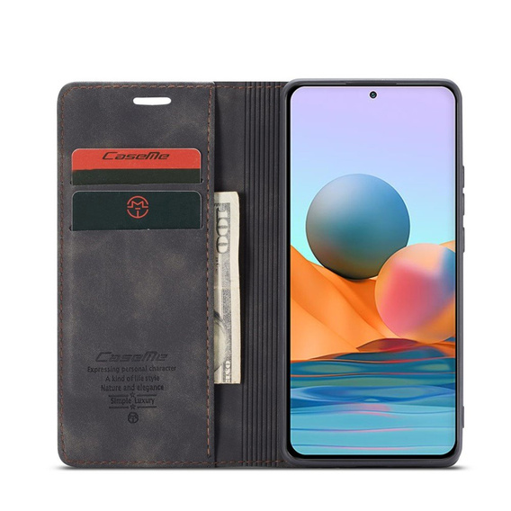 CASEME case for Xiaomi Redmi Note 10 Pro, Leather Wallet Case, black