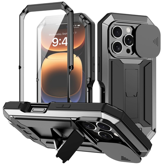Case for iPhone 16 Pro, R-JUST CamShield Slide, armoured, black