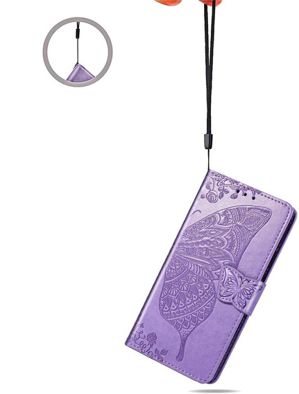 Flip case for Motorola Moto E14, Butterfly, purple