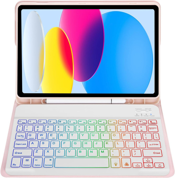 Case with illuminated bluetooth keyboard for iPad 10.9 2022 (10 gen.), pink