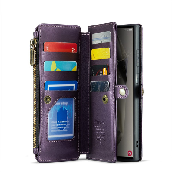 Case CASEME for Samsung Galaxy S25 Ultra, RFID Leather Wallet, with shoulder strap, purple