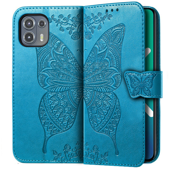 Flip case for Motorola Edge 20 Lite, Butterfly, blue