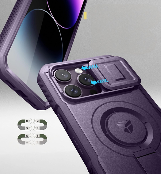 Armored case for iPhone 14 Pro Max, Dexnor CamProtect MagSafe, purple (Two frames)