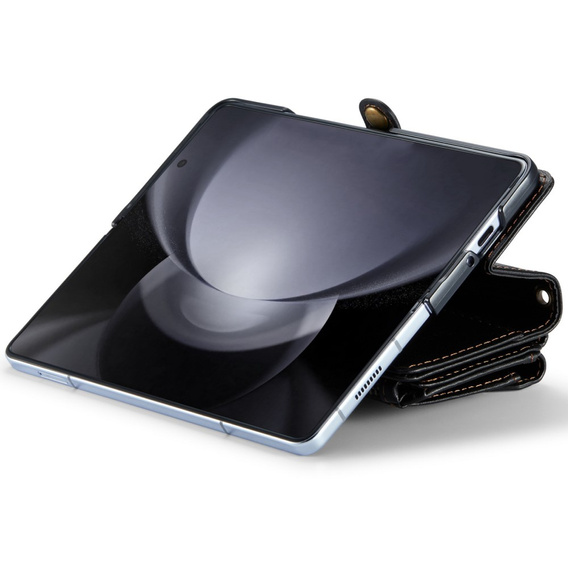 Case CASEME for Samsung Galaxy Z Fold6 5G, RFID Leather Wallet, with shoulder strap, black