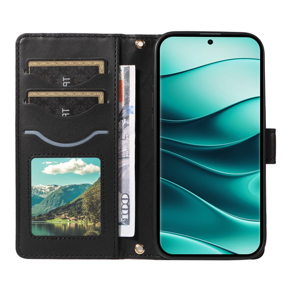 Flip case for Xiaomi Redmi Note 14 Pro 5G / Xiaomi Redmi Note 14 Pro+ 5G / Xiaomi Poco X7 5G, Rhombus Crossbody Leather, black