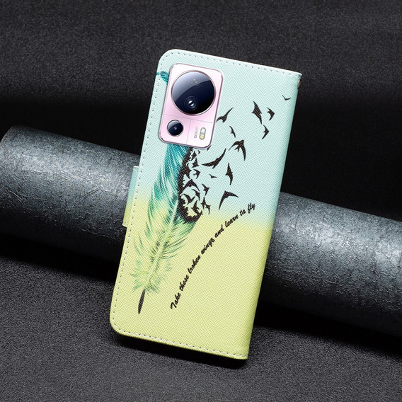 Flip case for Xiaomi 13 Lite, Wallet, feather, blue
