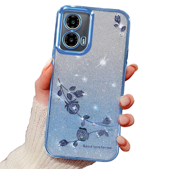 Case for Motorola Moto G24 / G24 Power / G04, Glitter Flower, blue
