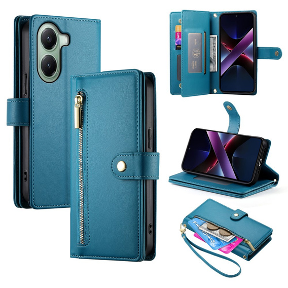 Flip case for Xiaomi Poco X7 Pro 5G, Wallet Zipper Pocket, blue