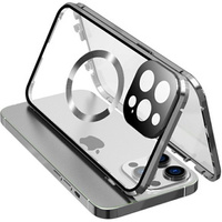 Magnetic Dual Glass MagSafe case for iPhone 15 Pro, silver