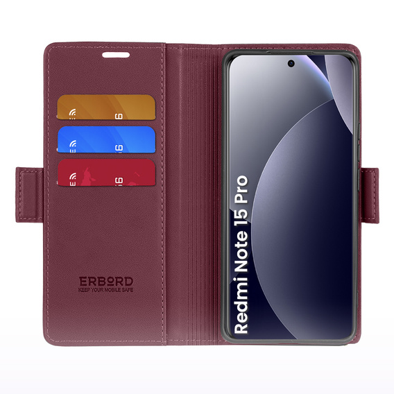 ERBORD Glossy Litchi flip case for Xiaomi Redmi Note 15 Pro 5G