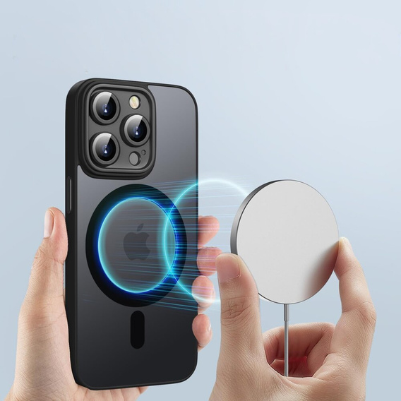 Case for iPhone 14 Pro, for MagSafe, ERBORD Matt Case, black + Screen Glass
