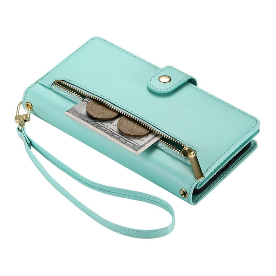 Flip case for iPhone 16 Plus, Wallet Zipper Pocket, green
