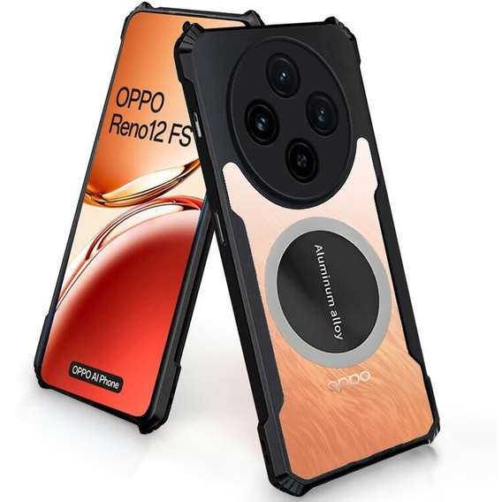 Case for Oppo Reno 12F / 12S, with magnetic sheet, transparent / black