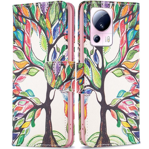 Flip case for Xiaomi 13 Lite, Wallet, tree of life, white