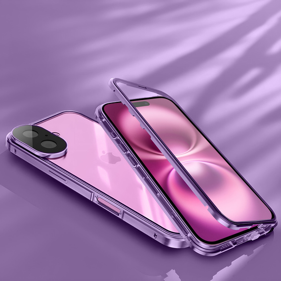 Case for iPhone 16, Magnetic Dual Glass, purple