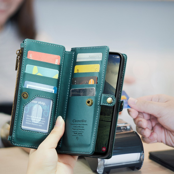 Case CASEME for Samsung Galaxy A56 5G, RFID Leather Wallet, with shoulder strap, green