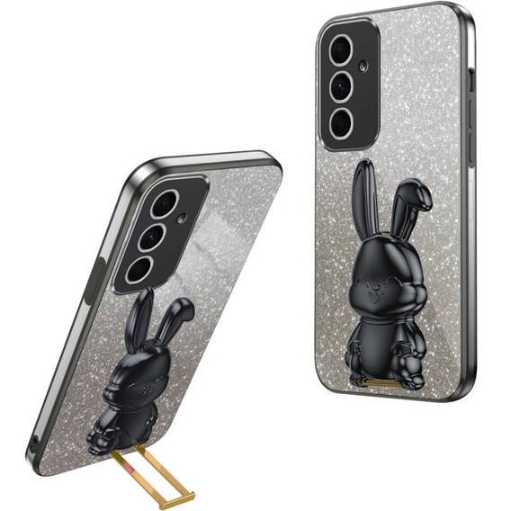 Case for Samsung Galaxy A54 5G, Glitter Rabbit, with slide-out stand, black