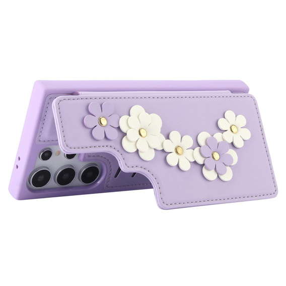 Case for Samsung Galaxy S25 Ultra, Leather Flower Card Slot, purple