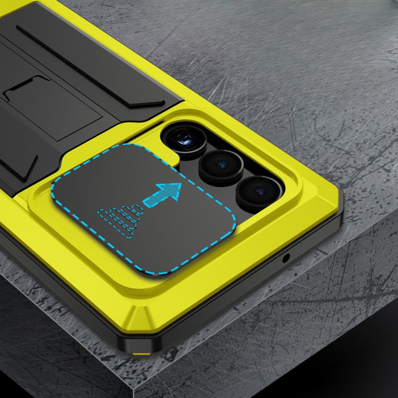 Armored case for Samsung Galaxy S23 Ultra, R-JUST CamShield Slide, yellow