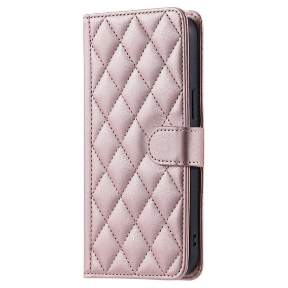 Flip case for Samsung Galaxy S25, Rhombus Crossbody Leather, pink rose gold