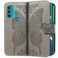 Flip case for Motorola Moto G71 5G, Butterfly, grey
