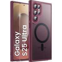 Case for Samsung Galaxy S25 Ultra, for MagSafe, ERBORD Matt Case, maroon + Screen Glass