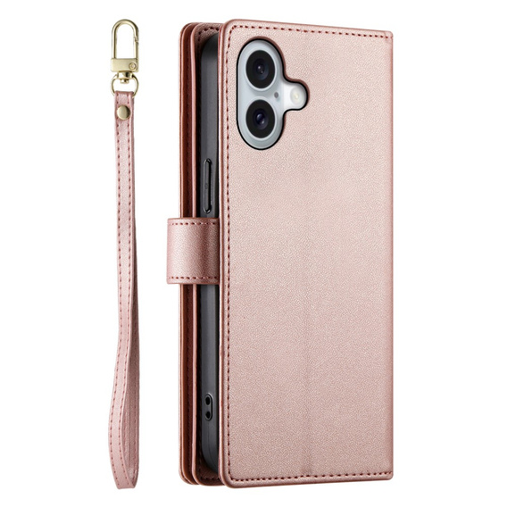 Flip case for iPhone 16, Wallet Zipper Pocket, pink