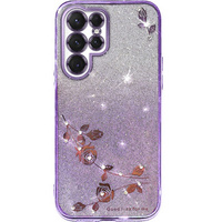 Case for Samsung Galaxy S23 Ultra, Glitter Flower, purple