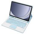 Case + keyboard Samsung Galaxy Tab A9+, Leather Pen Slot TouchPad, light blue