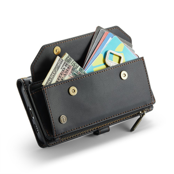 Case CASEME for Samsung Galaxy A55 5G, RFID Leather Wallet, with shoulder strap, black