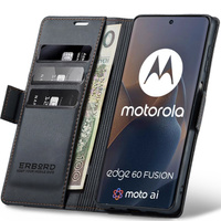 Case for Motorola Edge 60 / 60 Fusion, ERBORD Glossy Litchi, wallet with flap, black