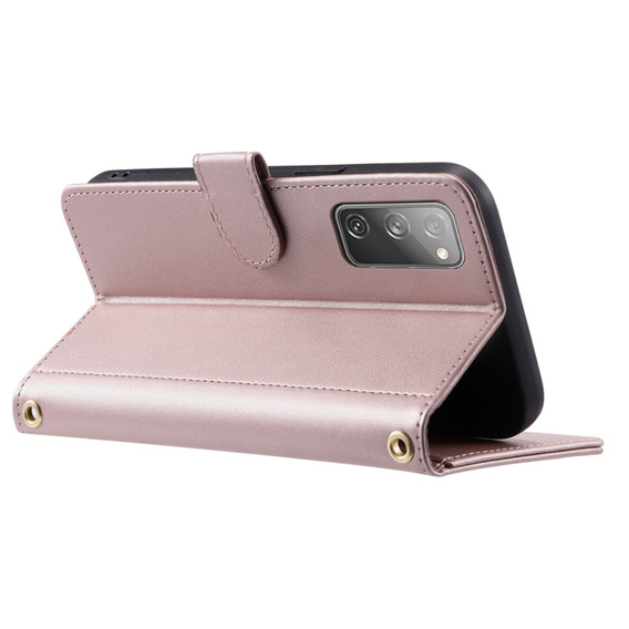 Flip case for Samsung Galaxy S20 FE, Rhombus Crossbody Leather, pink rose gold