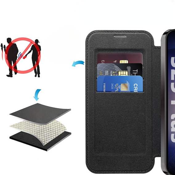 Flip case for Samsung Galaxy S25, RFID Rhombus Wallet MagSafe CamShield, black
