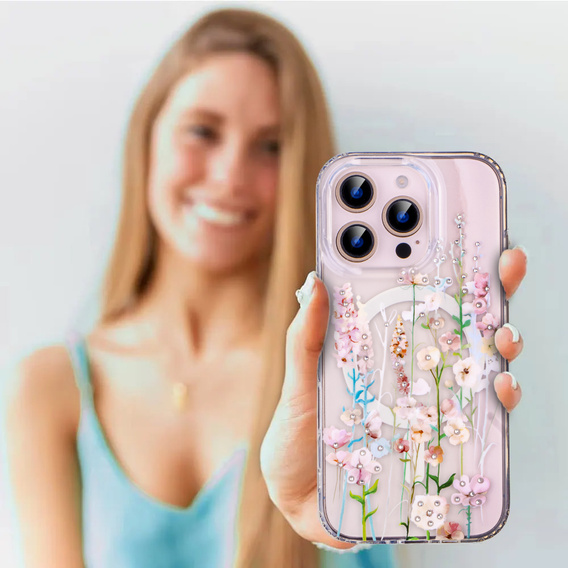 Magnetic case with floral laser pattern for iPhone 16 Pro