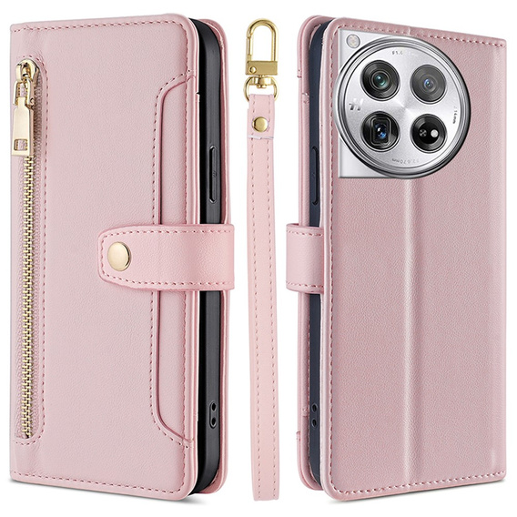 Flip case for OnePlus 12 5G, Wallet Zipper Pocket, pink