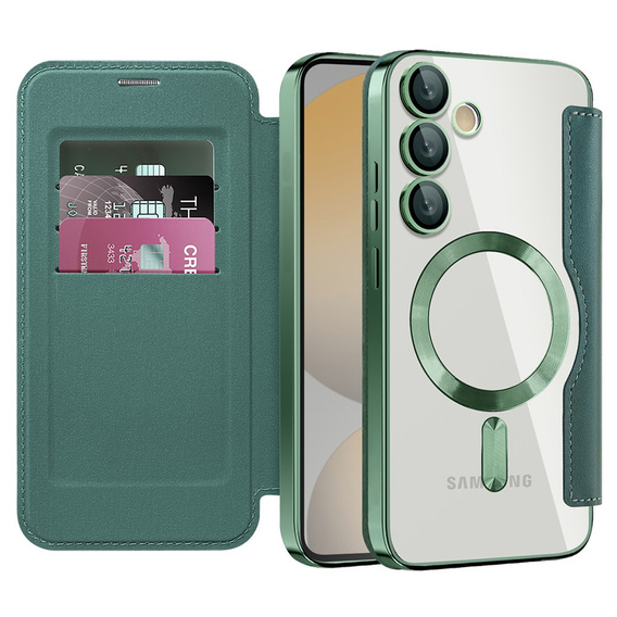 Flip case for Samsung Galaxy S24 FE, RFID Wallet MagSafe CamShield, green