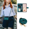 Flip case for Samsung Galaxy A55 5G, Rhombus Crossbody Leather, dark green