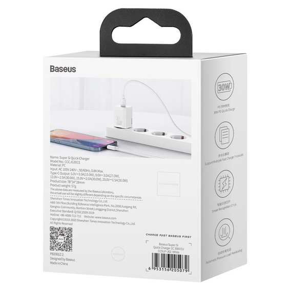 Baseus Super Si PD 30 W mains charger, 1× USB-C for smartphones