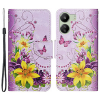 Flip case for Xiaomi Redmi 13C / Poco C65, Wallet, Flowers and Butterflies, purple