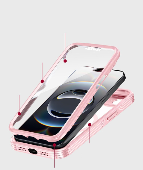 Case for iPhone 16E, Shockproof, with glass, for MagSafe, pink
