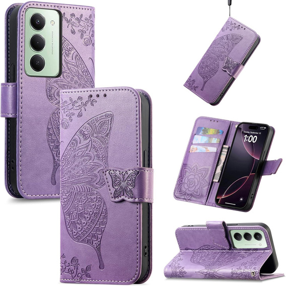 Flap case for Xiaomi Redmi 15 5G / 4G, Butterfly, purple