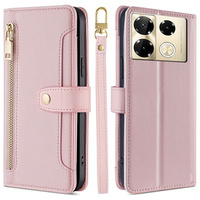 Flip case for Infinix Note 40 Pro, Wallet Zipper Pocket, pink