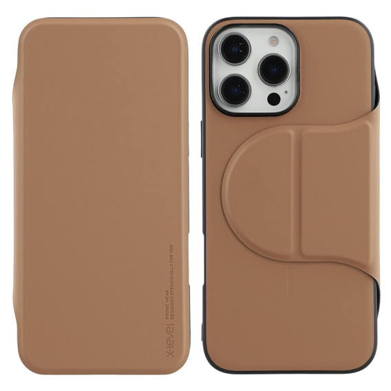 X-LEVEL Case for iPhone 16 Pro Max, Magnetic Card Holder, brown
