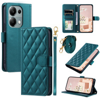 Flip case for Xiaomi Redmi Note 13 Pro 4G / Xiaomi Redmi Note 14S / Xiaomi Poco M6 Pro 4G, Rhombus Crossbody Leather, dark green