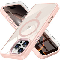 Case for iPhone 16 Pro Max, for MagSafe, ERBORD Matt Case, transparent / pink + Screen Glass